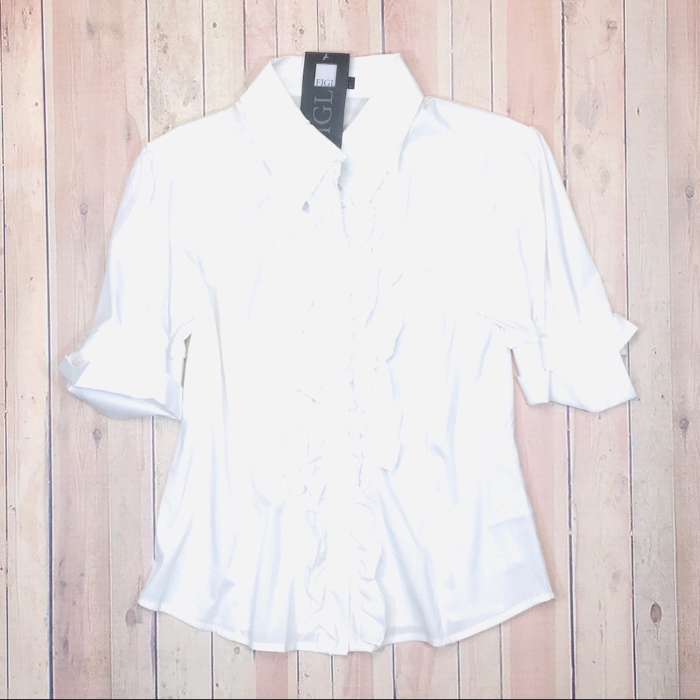 NWT FIGL Stretch Jabot Button-Up Shirt
